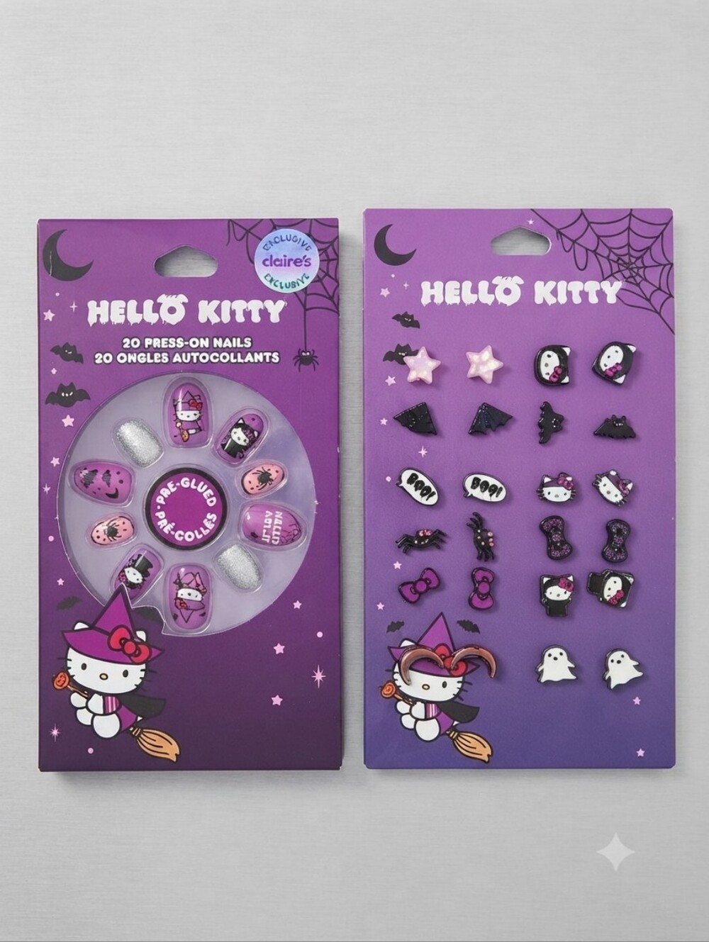 Hello Kitty Purple Halloween Press-On Nails & Earrings Set NWT Spooky Girly